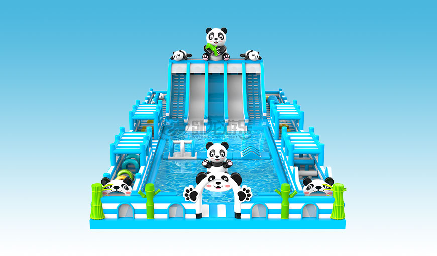 環繞式兒童水樂園-熊貓戲水-充氣水滑梯